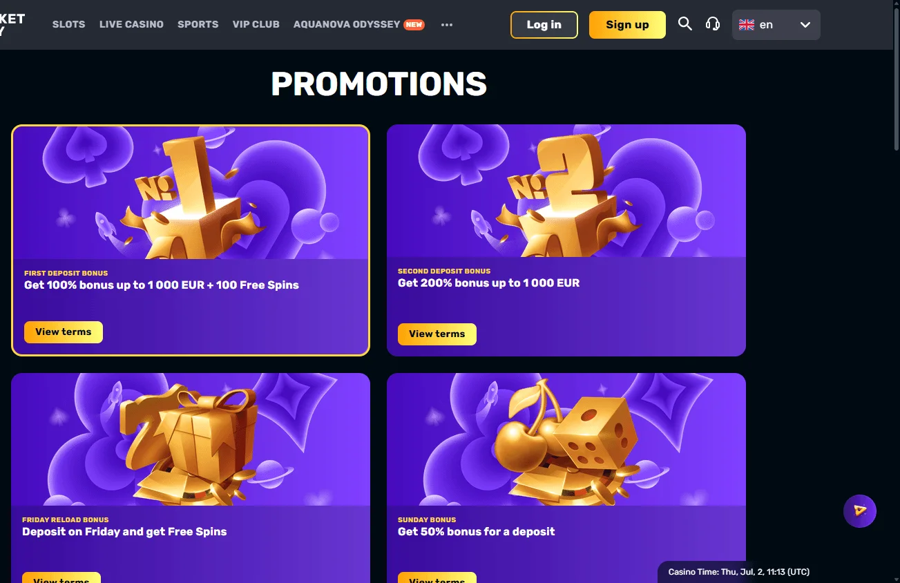 Rocketplay Casino promotions area on desktop