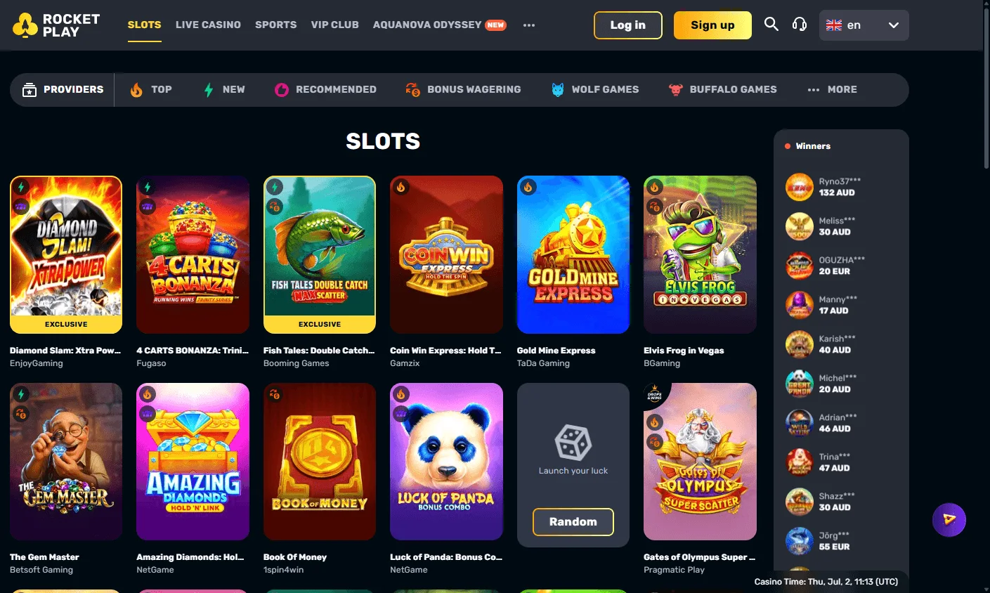 Rocketplay Casino games area on desktop